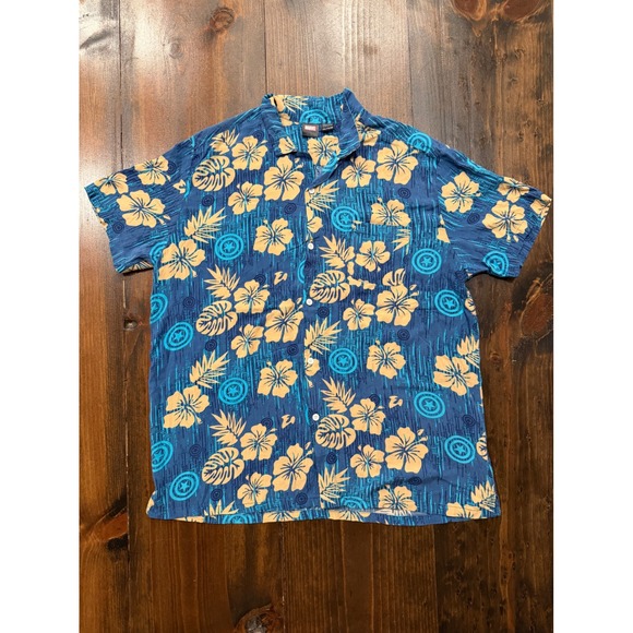 Marvel Other - Marvel Captain America Mens XXL Blue Tropical Hibiscus Aloha Button Down Shirt